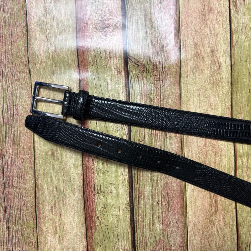 Saks Fifth Avenue Mens Black Lizard Embossed Leather Belt Made in Italy Size 36